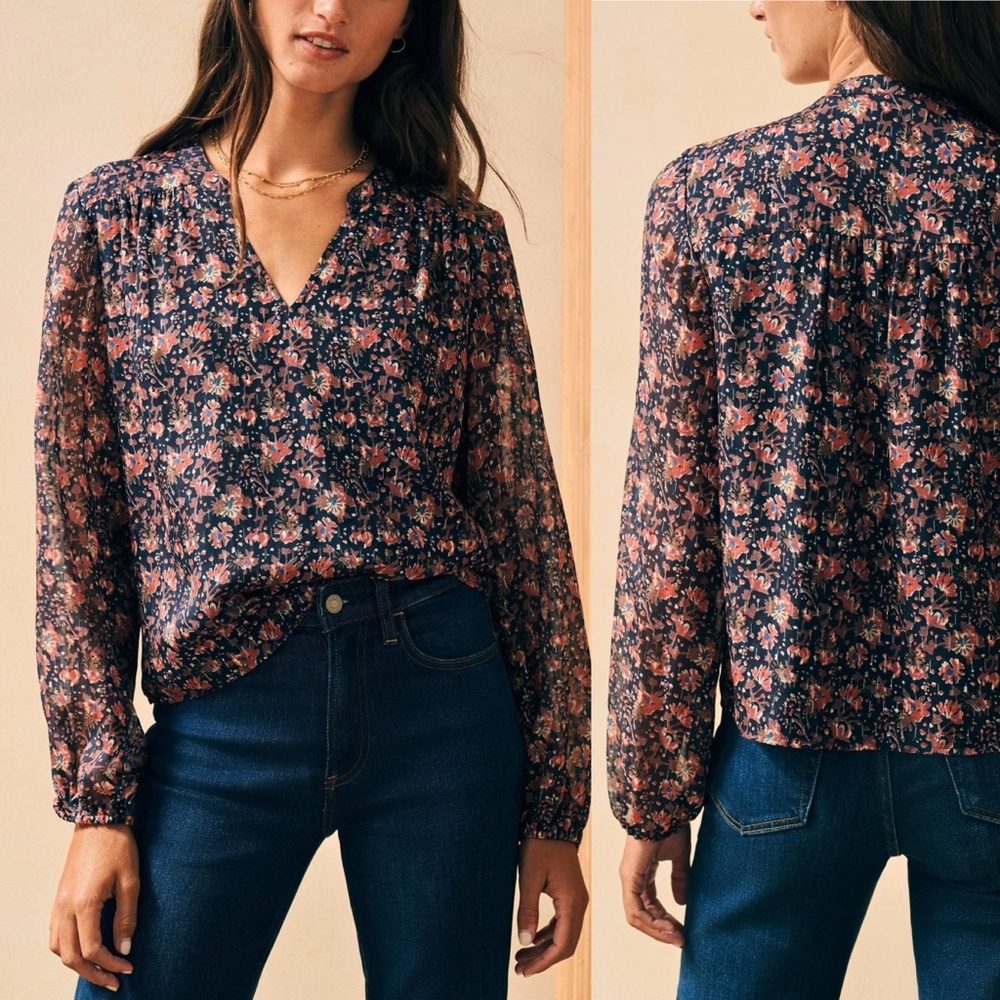Faherty Silk Cotton Sage Wood Blouse, XL
